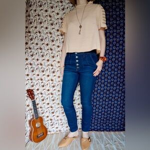 Anthro ❉ Pilcro Ultra High Rise Button Fly Skinny Jeans Size 24